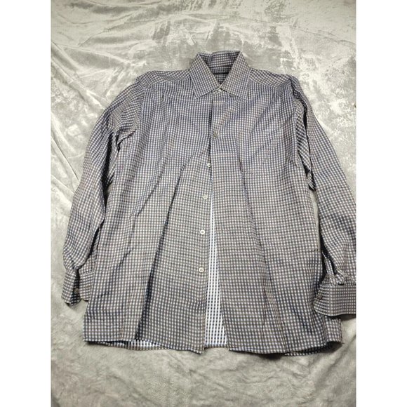 Ermenegildo Zegna Men's Blue Check Plaid cotton Shirt Large work causal‎ - Picture 1 of 6
